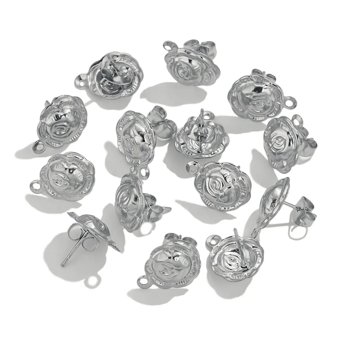 10pcs/lot DIY Earrings Findings Stainless Steel Rose Flower Post Connector with Gold Plated Jewelry Making Findings Accessories image 5