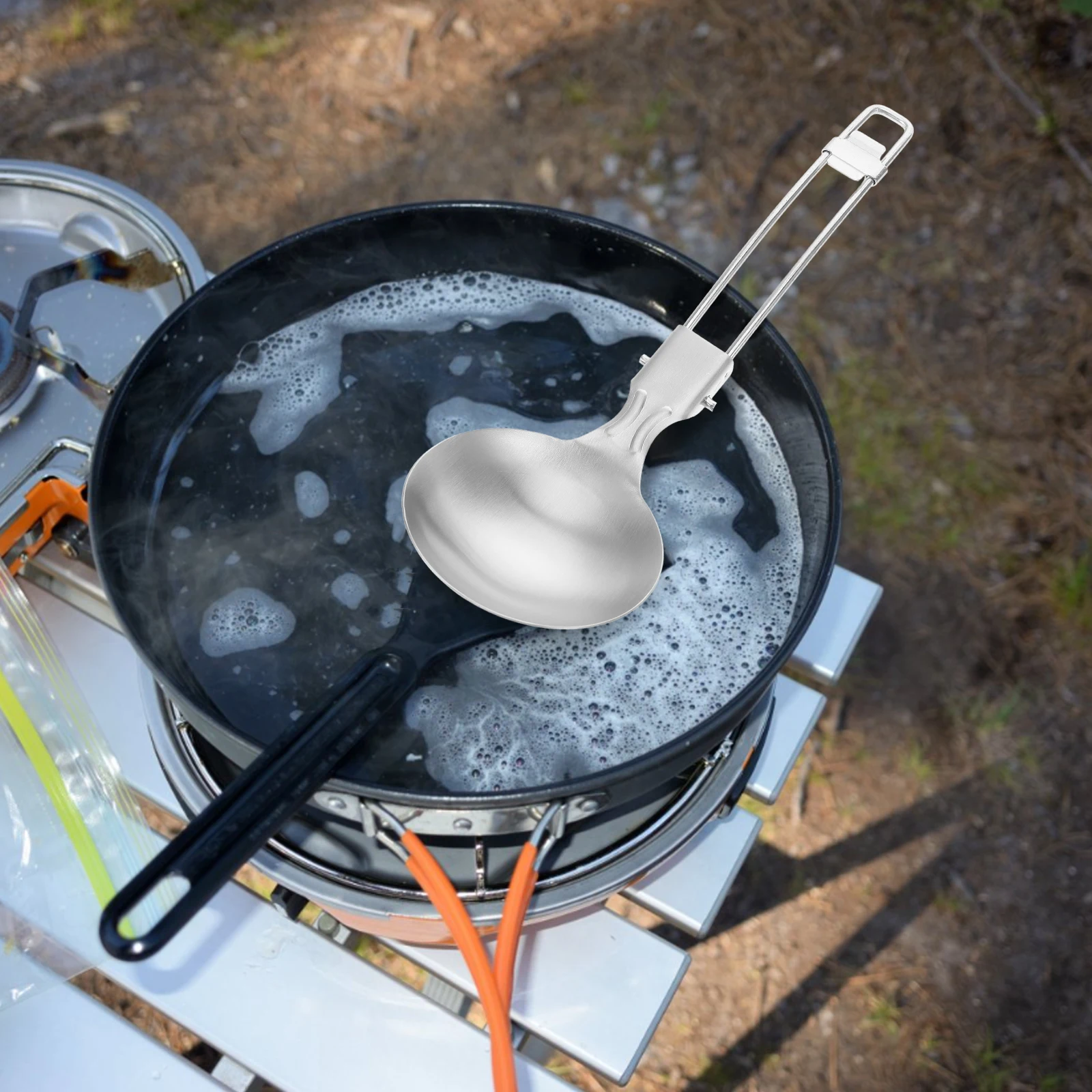 

Folding Soup Spoon Stainless Steel Easy Clean Camping Cooking Set Foldable Utensils Outdoor Adventure Portable Ladle