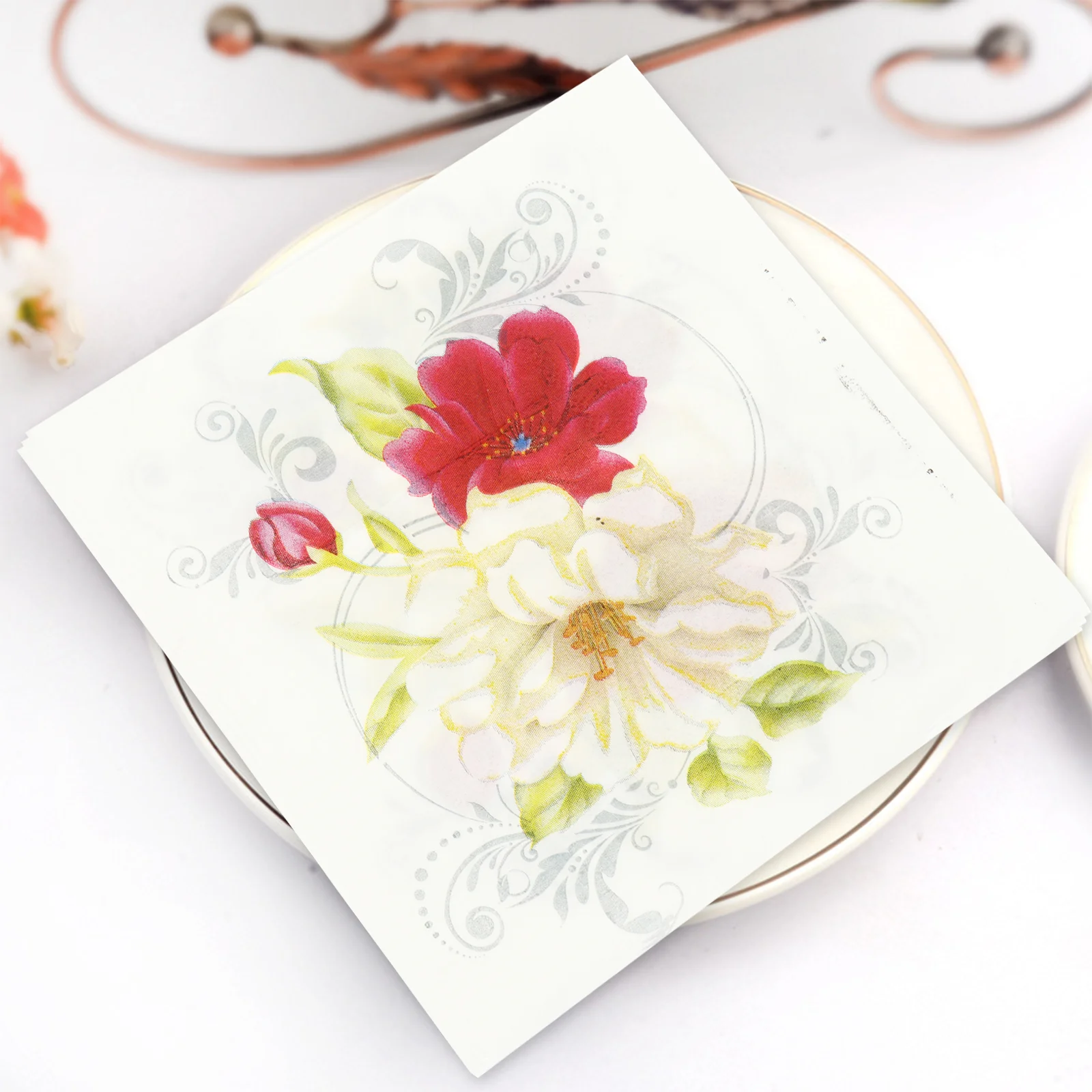 Guardanapo Delicado De Papel De Flor, Impressões De Flores Naturais, Placemats De Casamento Premium, Decoração De Festa, Segura E Prática