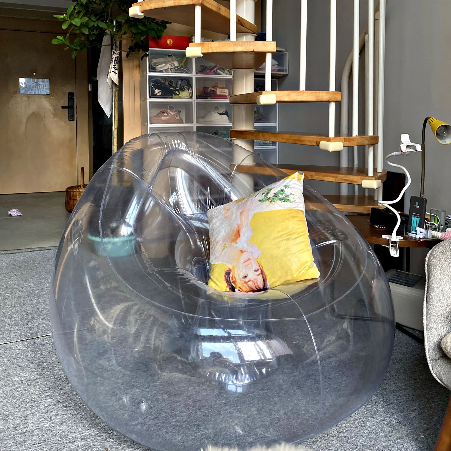 Transparent Inflatable Sofa Chair PVC Foldable Lounge Chair for Camping Traveling Indoor and Outdoor Inflatable Single Sofa