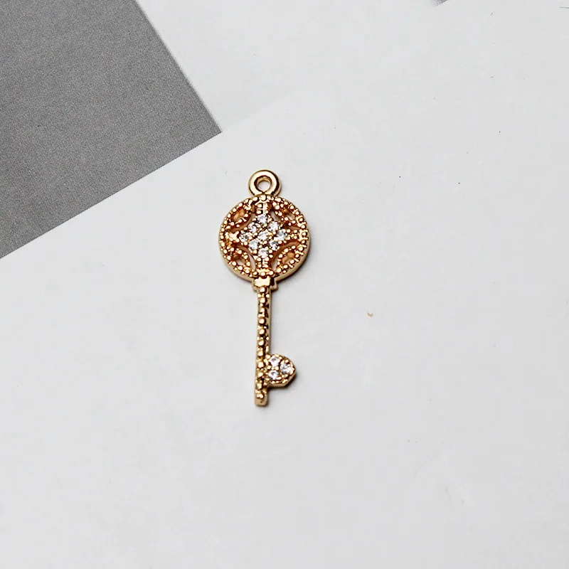 

Color Retention Real Gold Plated Copper 7*21MM Zircon Key Pendant Charms DIY Findings Jewelry Making Accessories