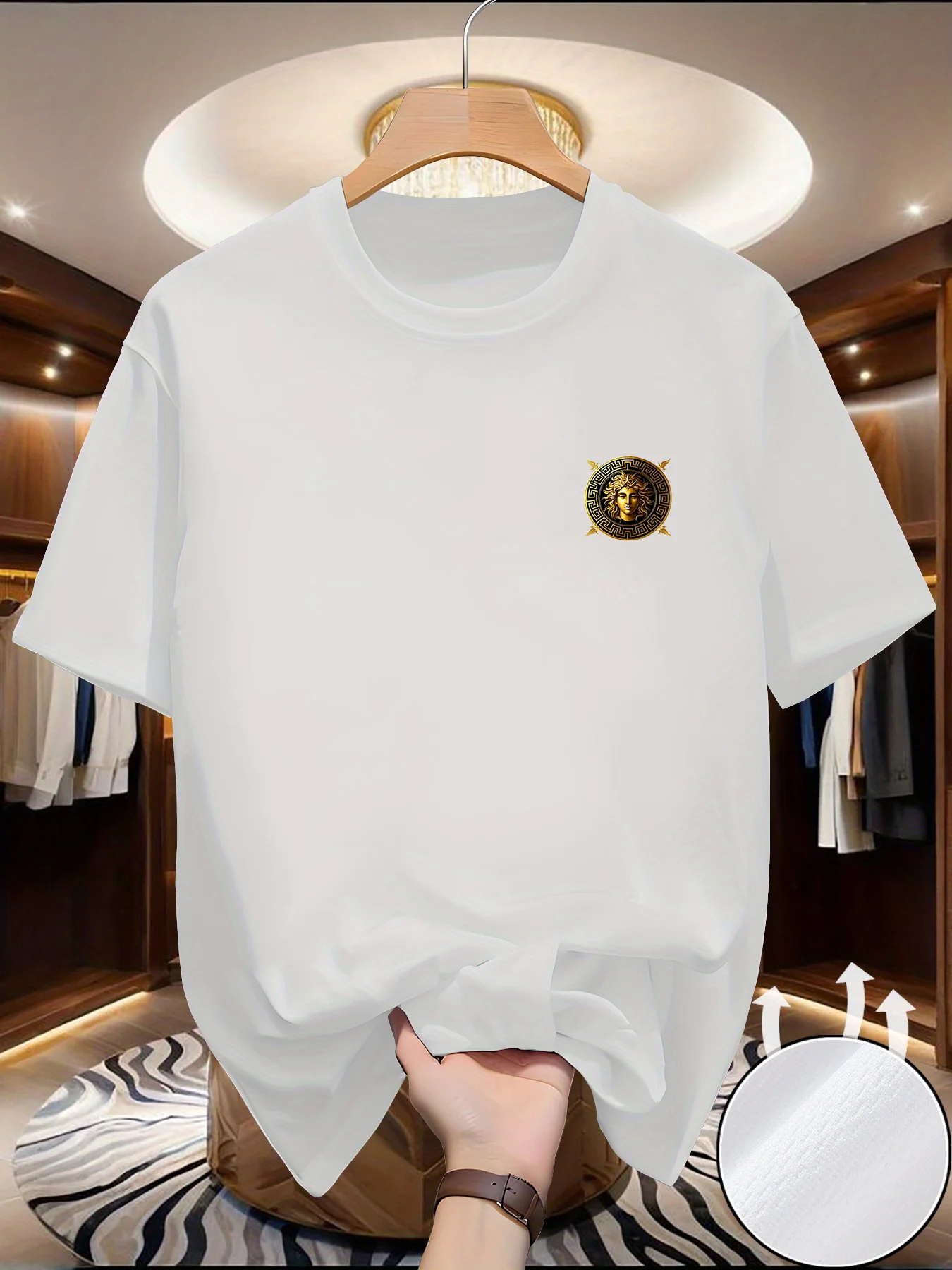 Camisetas con estampado de insignia dorada en el pecho para hombre, camisetas de verano de alta calidad, transpirables, de secado rápido, camiseta de manga corta para maratón, gimnasio y Fitness