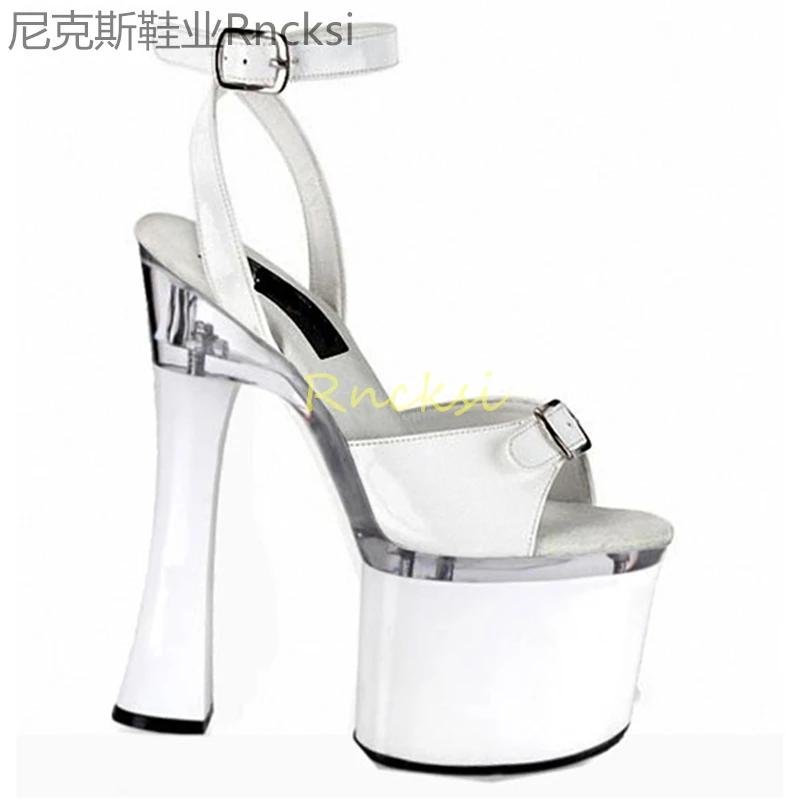 

20cm Model catwalk women's shoes square root waterproof platform thick-soled thick-heeled shoes super high-heeled sandals