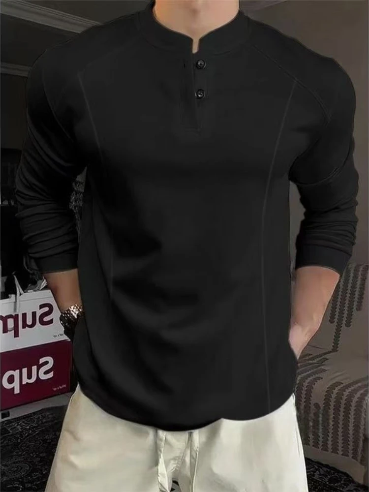 Men's Long Sleeve Polo Shirt Color Block Patchwork Casual Autumn Spring Base Layer Top
