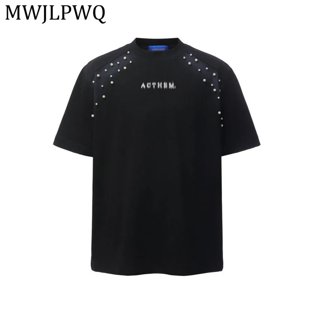 

Стильная мужская футболка MWJLPWQ с коротким рукавом, расшитая бисером и с эффектом спрей-покраски, в стиле хип-хоп, с буквенным принтом, свободного кроя, повседневная, из плотного материала, 14139