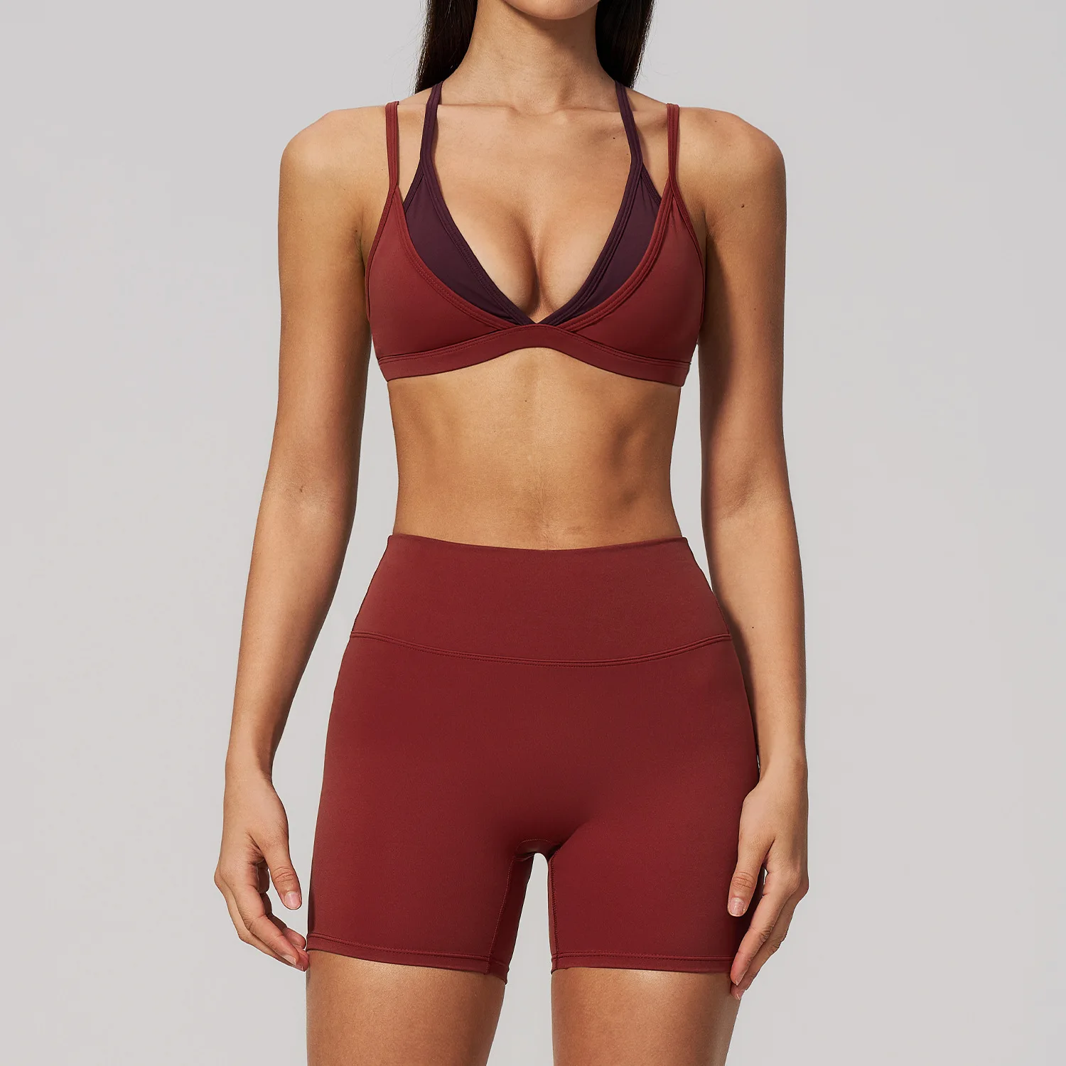 Conjunto de 2 peças para yoga, fato de treino feminino, roupa de fitness, roupa desportiva, conjunto para treino, top desportivo, calças de cintura alta, fato de desporto, roupa para o ginásio.