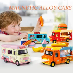 1:36 Magnetic Induction Food Cart Alloy Model Diecast Metal Vehicle Mini Hot Wheel Pull Back Gift Kid Toy  Girl Boys Sound Light