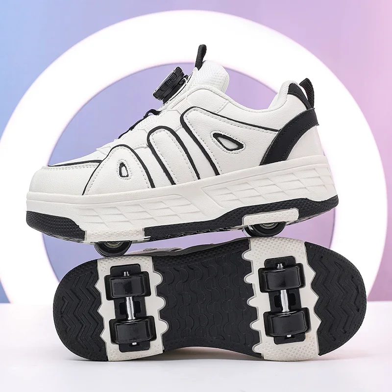 Picture 3: Children 4 Wheels Roller Shoes Rotary Lacing Deformation Skate Sneakers Breathable Casual Skating Shoes Size 29-40