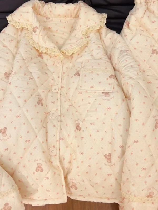 

Утепленный трехслойный плюшевый домашний комплект одежды: теплая зимняя пижама с длинным рукавом, воротником-стойкой, из кораллового флиса и хлопковой подкладкой