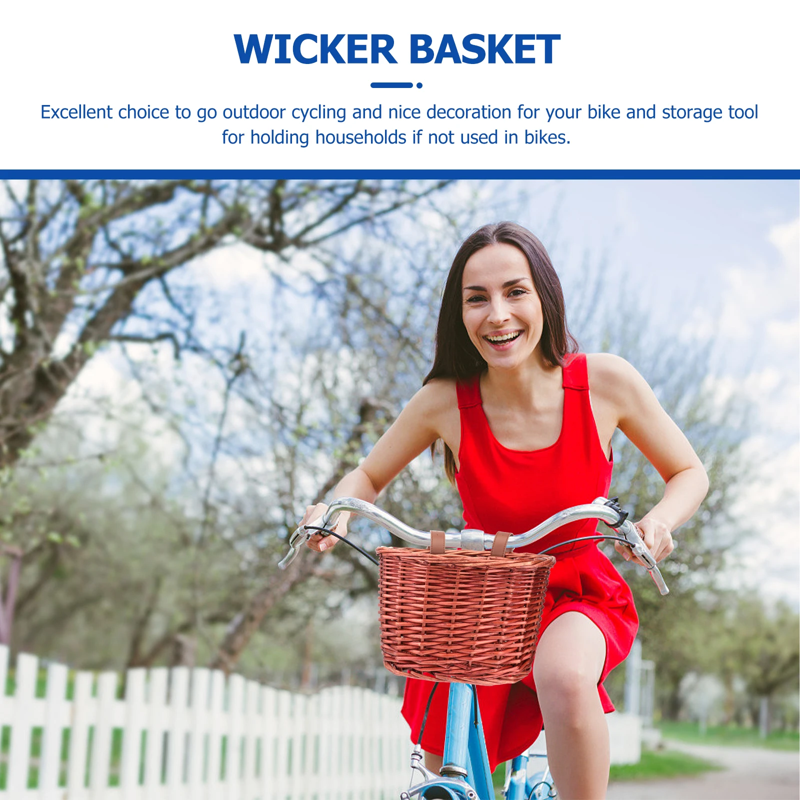 

1 pc Retro Woven Natural Willow Front Basket For Bicycle Large Storage Phone Umbrella Holder Sturdy Metal Bracket Compatible