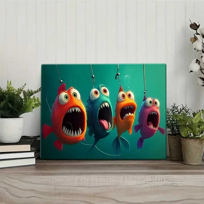 Multiple sizes 1pc frameless Canvas Painting,Funny Cartoon Fish Hobby Mural Poster and Prints Canvas Painting Wall Art Pictures