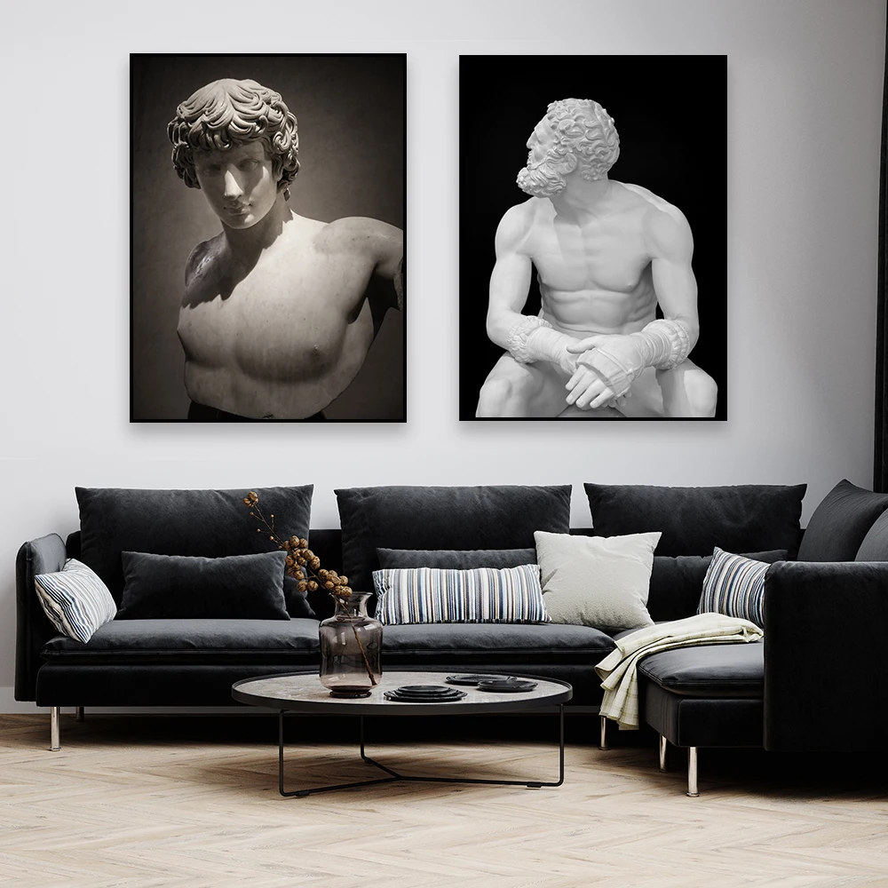 Black and White Modern Sculpture Poster Greek God Statue Prints Apollo Marble David Goddess Canvas Painting Home Wall Art Decor