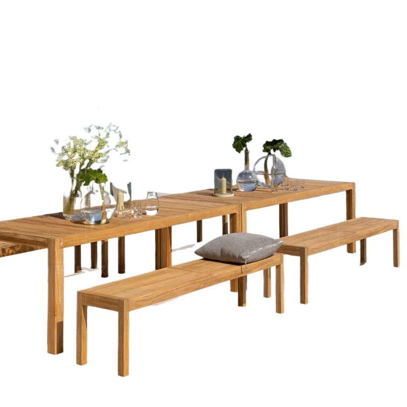 Outdoor courtyard teak tables and chairs anti-corrosive solid wood garden terrace outdoor long table B & B waterproof and sun-pr