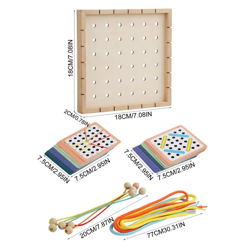 Holz schnürung Spielzeug Seil Einfädeln Lernspiel zeug Holzbrett mit 6 Fäden 40 Karten interaktives pädagogisches Besaitung spielzeug für