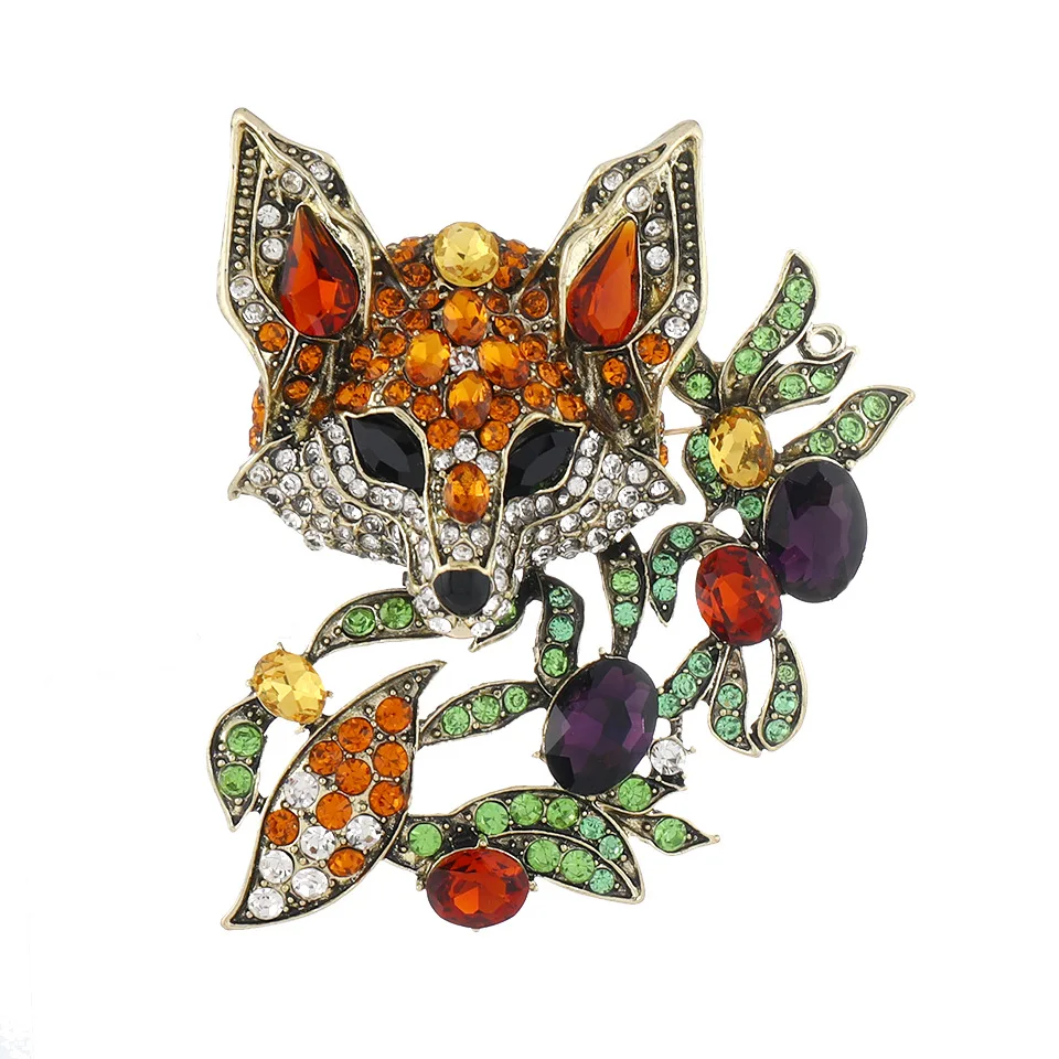 Retro Classic Women Men Fox Full Crystal Brooches Badges Vintage Lady Heavy Industry Animal Rhinestone Suit Coat Pin Corsages