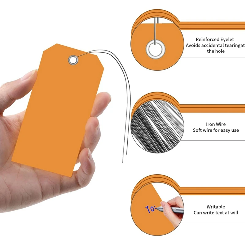 100 Pieces 4 3/4Inch X 2 3/8Inch Plastic Shipping Tags With Wires Blank Labeling Tags Waterproof Hang Tags (Orange) Durable