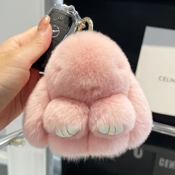 Mini Cute Real Rex Rabbit Fur Bunny Keychain Toy Doll Keyring Tote Bag Charm 10CM Fur Rabbit Keychain Car Pendant