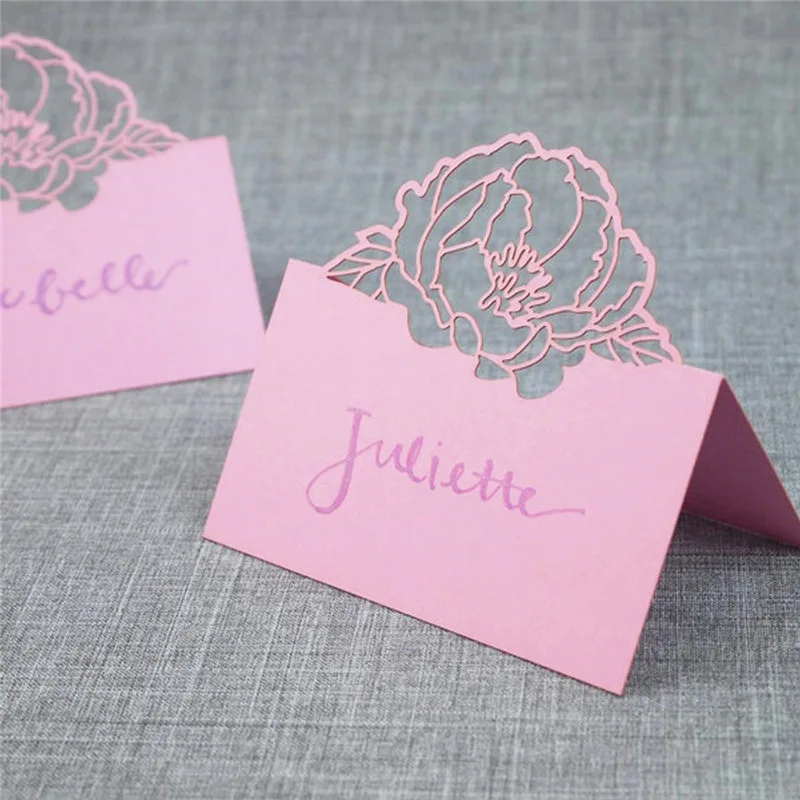 50pcs Laser Cut Flower Shape Place Cards Wedding Name Cards for Wedding Party Table Decoration Wedding Decor