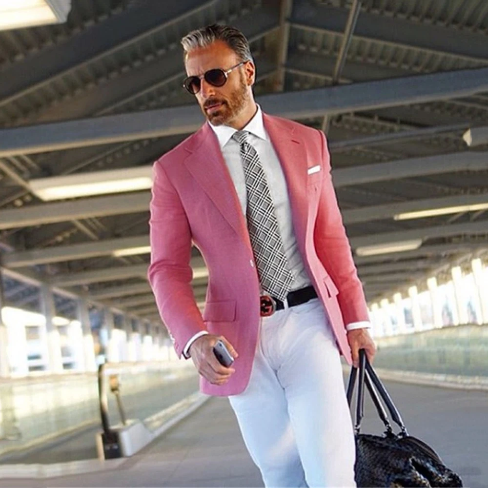 

Men Suit Pink Groom Wear Business Casual Party Suit For Men Slim Fit Notched Lapel 2 Piece （Blazer + Pants）Costume Homme