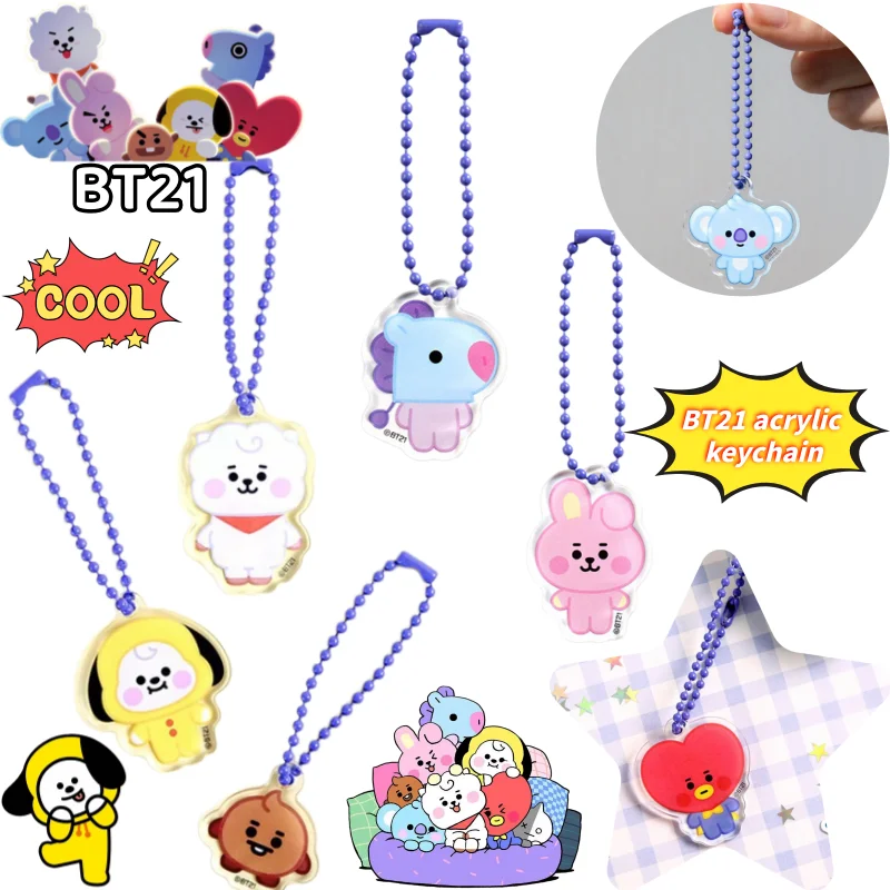 

New Bt21 koya RJ Shooky Mang Cooky Chimmy Tata Keychain High Color Value Cartoon Doll Printing Creative Car Schoolbag Pendant