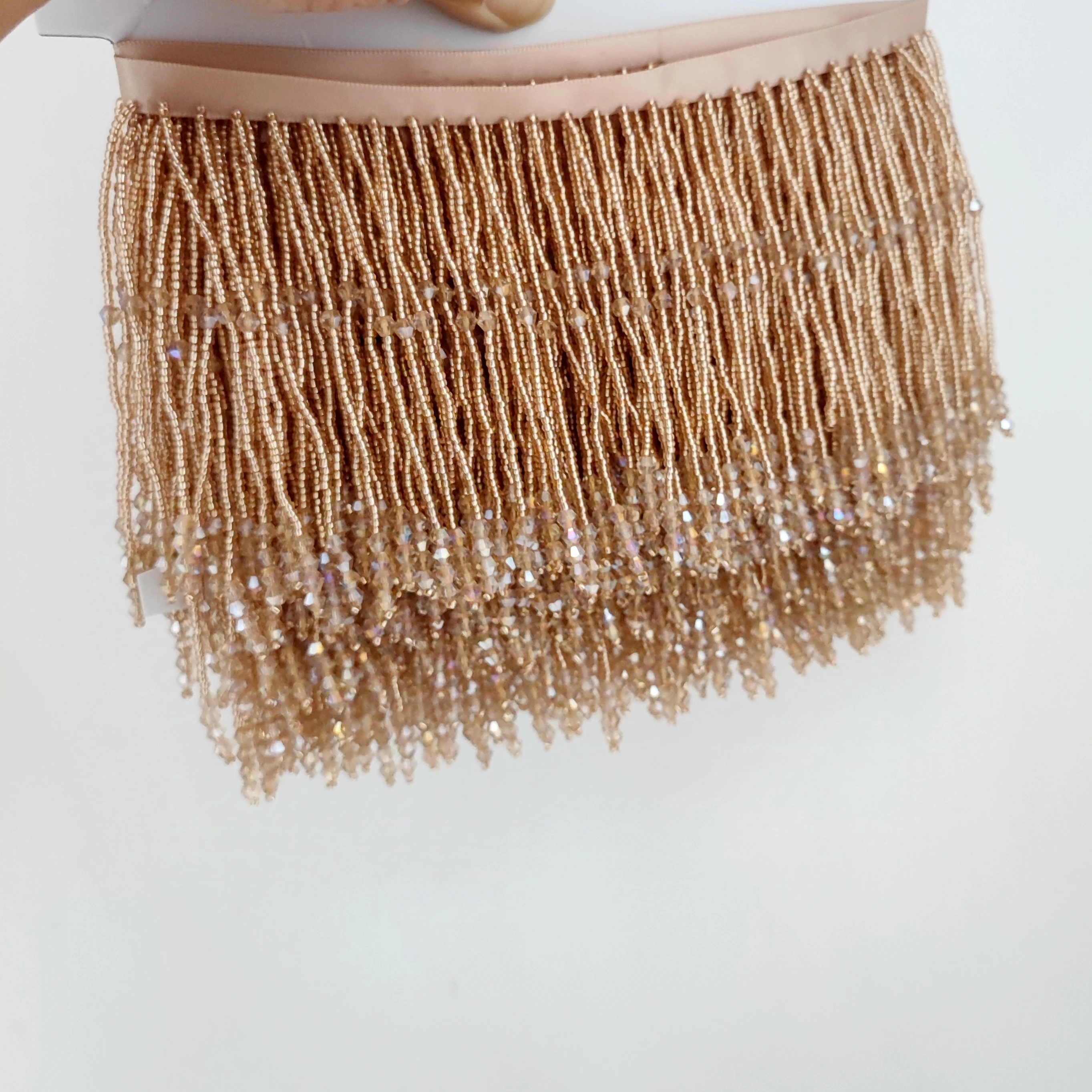 10cm Wide Seed Beads and Crystal Beads Beaded Fringe, Fashion Dress Costume Couture Crystal Fringe, Lampshade DIY Craft Fringe
