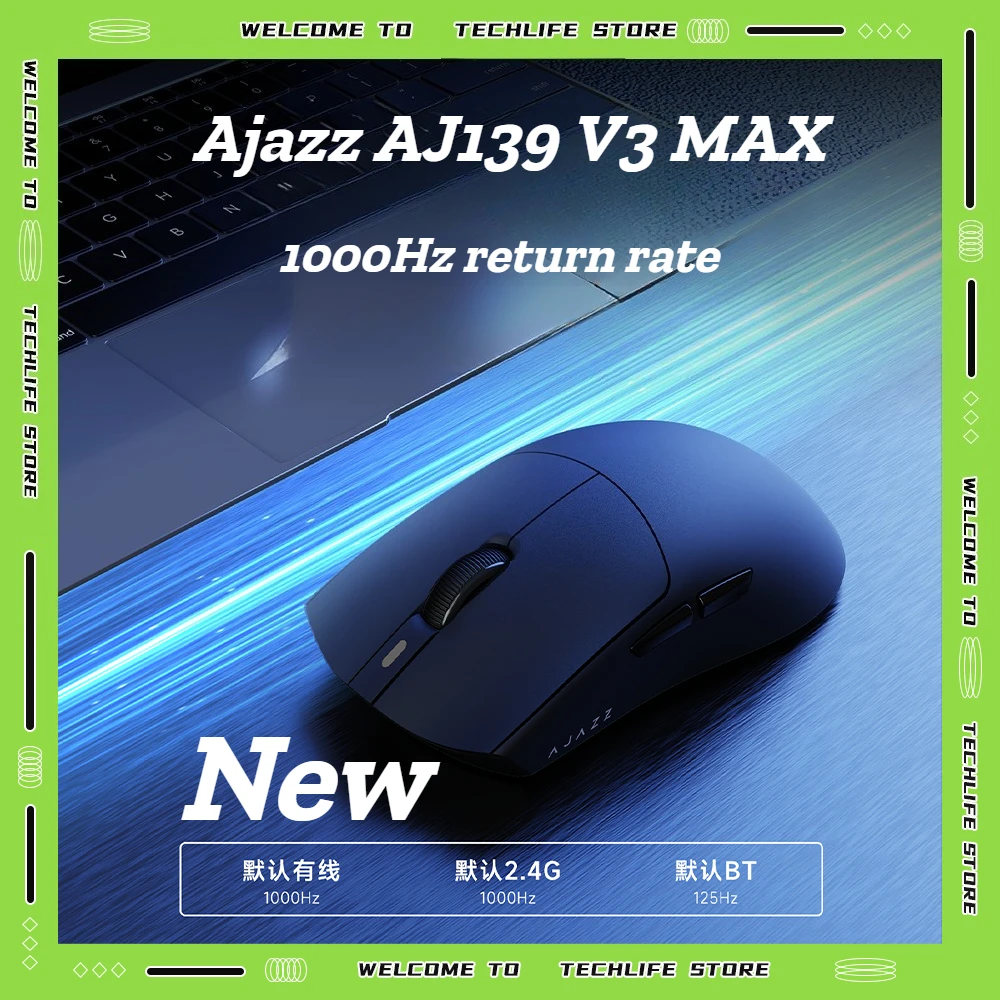 

Ajazz AJ139 V3 MAX Tri - Mode Gaming Mouse PAW3395 26000 DPI 800mAh RGB Magnetic Dock 1KHz PC Esports Medium/large Hand Gamers