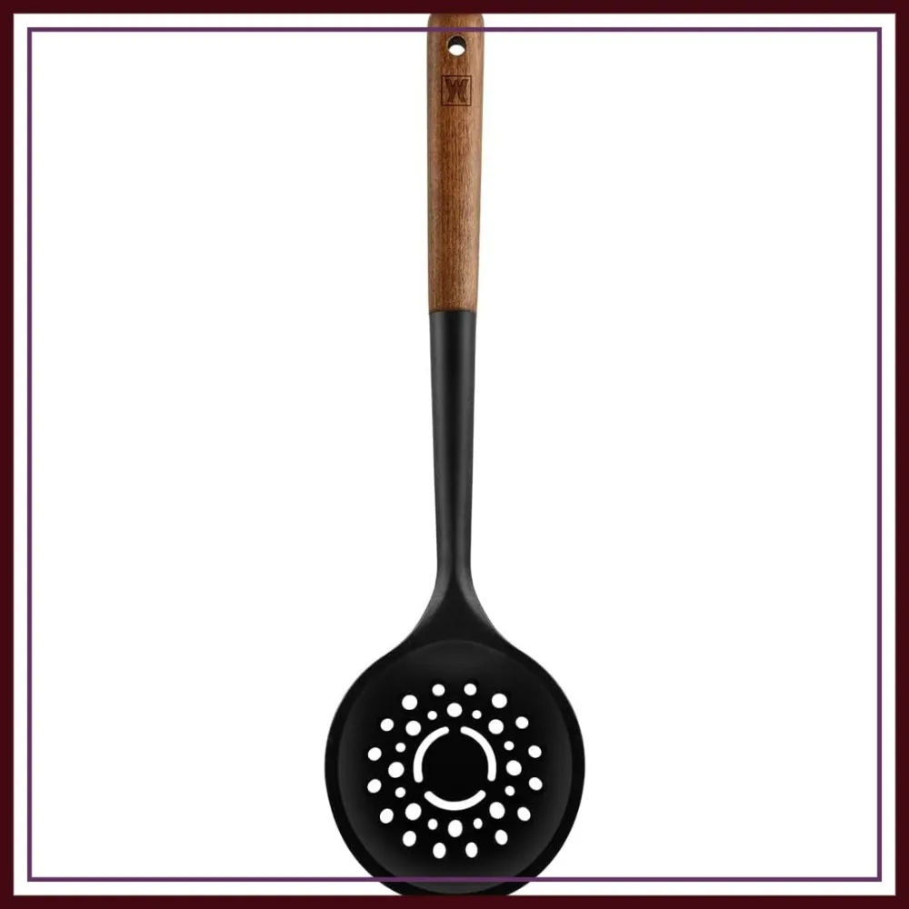 

Slotted Silicone Cooking Skimmer Ladle with Wooden Handle, Heat Resistant, BPA Free, Gentle on Non-Stick Cookware