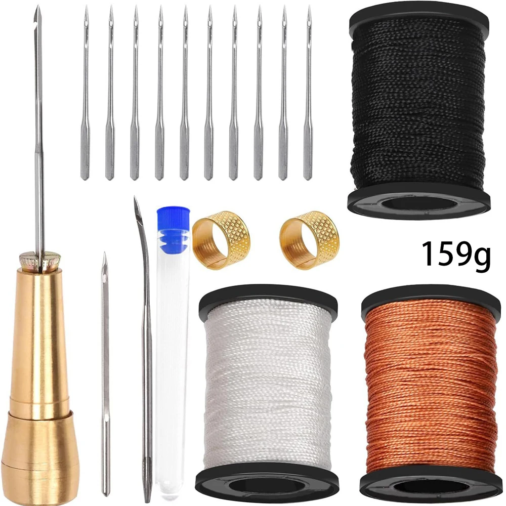 

DIY Leather Sewing Kit Leather Sewing Awl Needle with Copper Handle Set Leather Canvas Tent Shoes Repairing Tool 3 Color Thread
