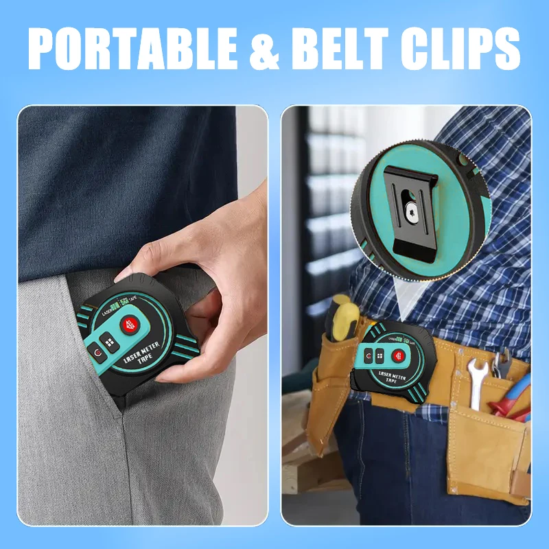 محدد المدى بالليزر 2 في 1 لشحن USB، 131 قدمًا/262 قدمًا، مع شريط قياس 16 قدمًا، شاشة LCD، أوضاع قياس متعددة وحدة