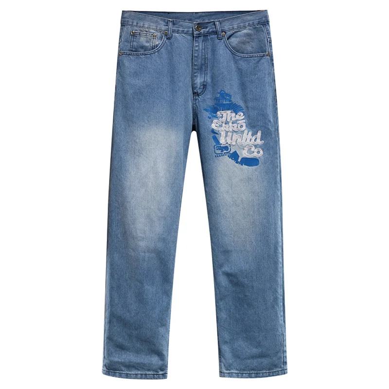 

Large denim pants for men straight leg trendy brand loose hip-hop roller skating denim pants for men casual punk denim pants