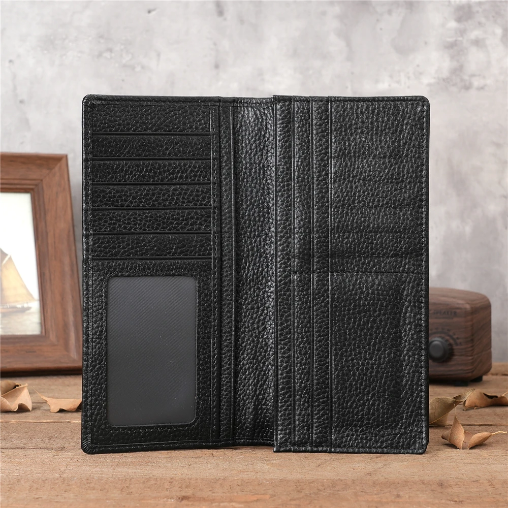 

Classic Long Genuine Leather Men Wallets Fashion Coin Pocket Card Holder Men Purse Simple Quality Male Wallets Fold Card Holder