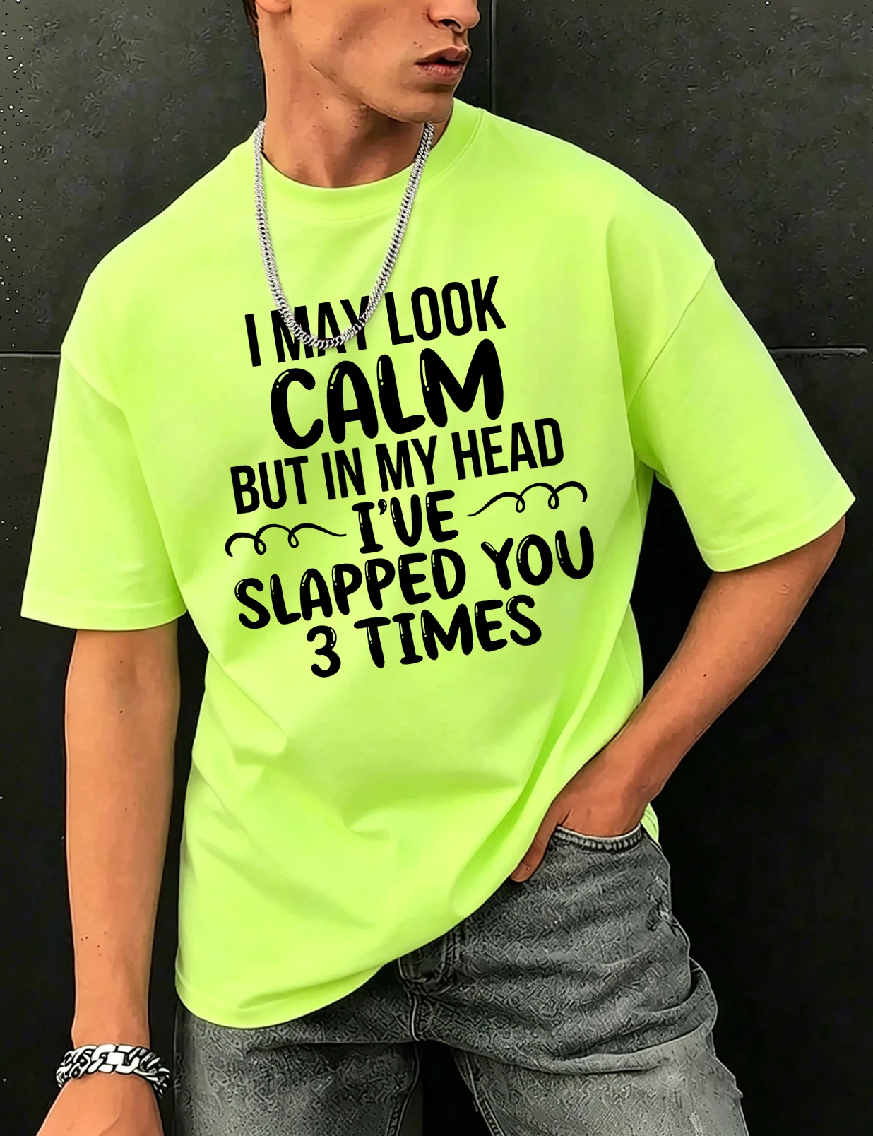 Slapped You 3 Times In My Head Print Herren-T-Shirts aus Baumwolle, Hip-Hop-T-Shirts, O-Ausschnitt, Sommerkleidung, lässig, trendig, All-Match-Kurzarm – Detail 24