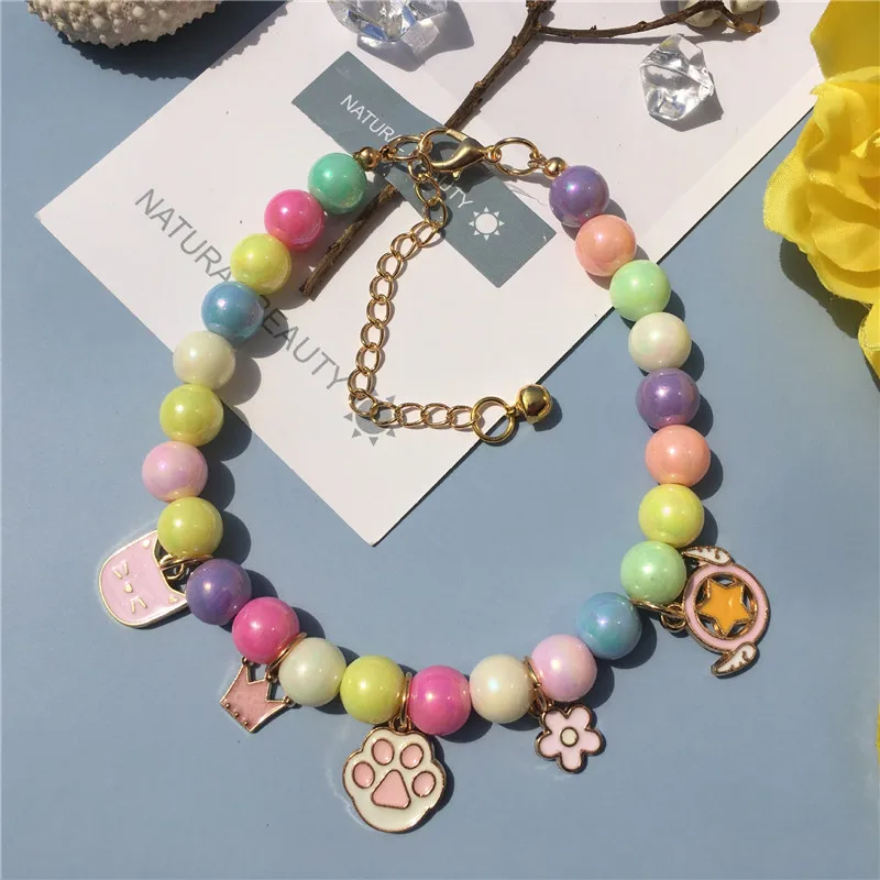 Fashion Pet Pearl Necklace Dog Collar Personalized Paw Pendant Pet Supplies Cat Dog Accessory