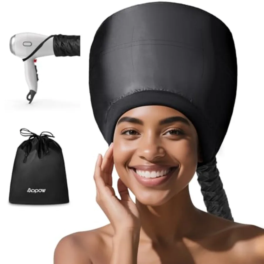 Secador de Pelo con Capucha para Acondicionamiento Profundo - Gorro Difusor Integrado con Diadema que Acelera el Tiempo de Secado, Ajustable