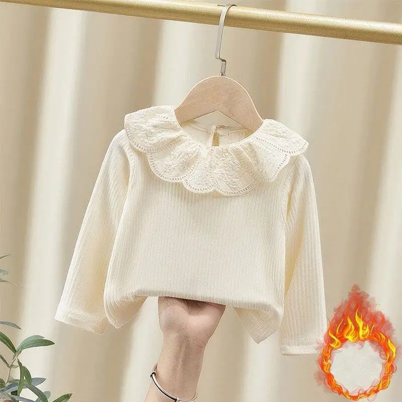 

Популярная нижняя рубашка с кукольным вырезом для девочек, модная детская одежда, куртка Kawaii, повседневное пальто, топы, весенне-осенняя внутренняя рубашка для девочек