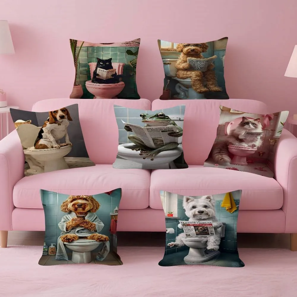 Funny Bathroom Humorous Animal Pattern Throw Pillow, Double-Sided Printing Design, Soft Plush Cushion with Insert, Perfect Gift