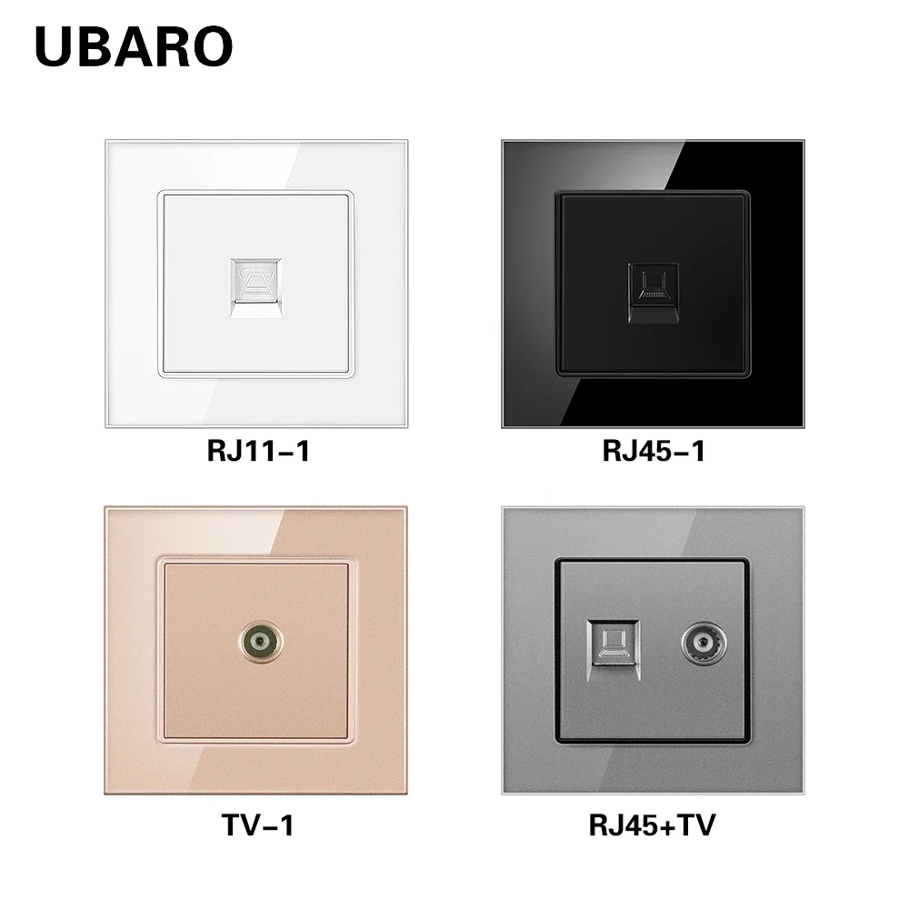 Universal 86*86mm Tempered Glass Panel RJ45 RJ11 TV Satellite Wall Socket Weak Current Outlet Built in Socekt for Square Box