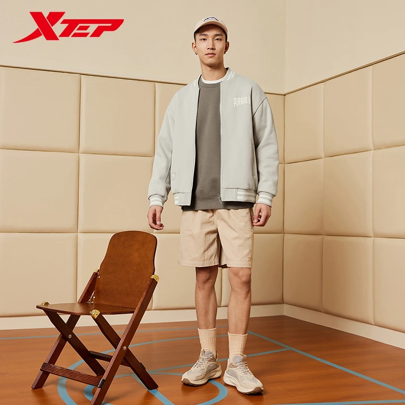 Xtep Basketball Knitting Jacket For Men 2024 Spring Comfortable Training Men\'s Coat Stand Collar Chic Outdoor Tops 876129060129