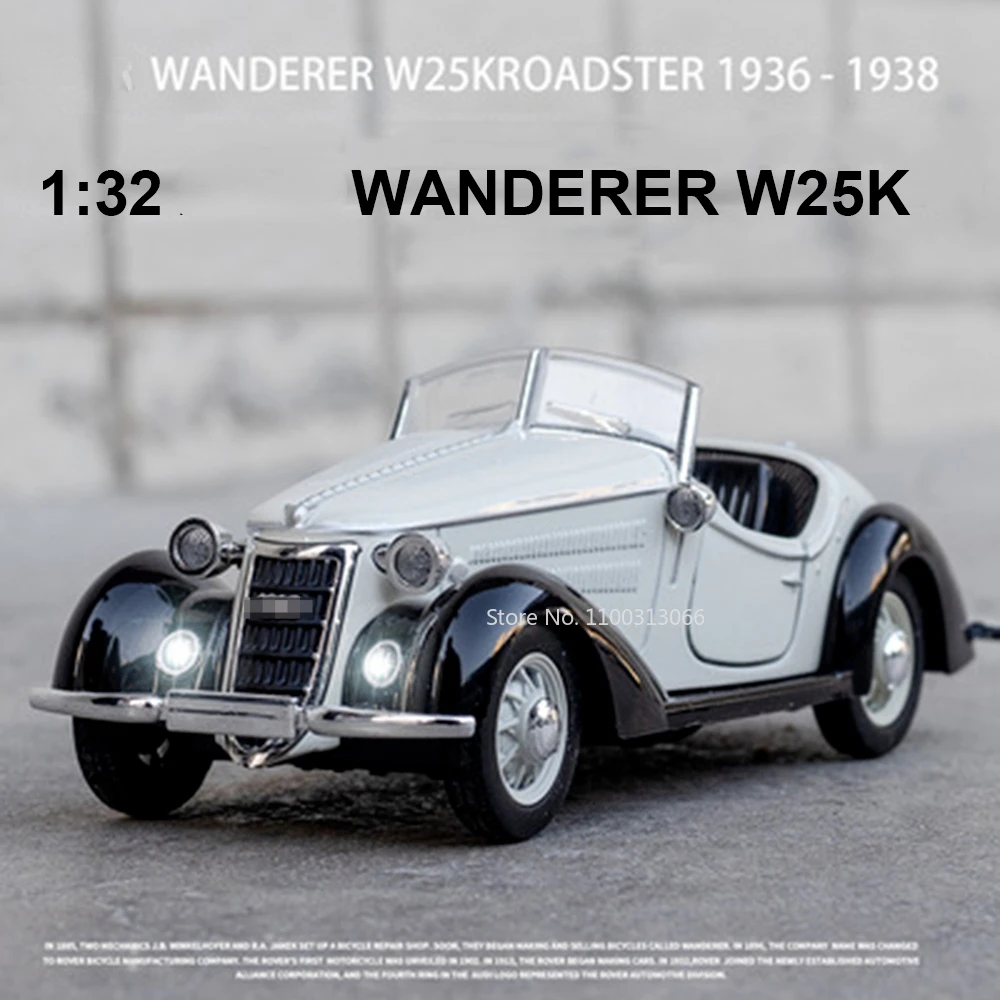 1/32 Wanderer W25K Classic Alloy Diecast Car Model Simulation Vehicles Model Toy Sound And Light Pull Back Car Boy Toy Gifts