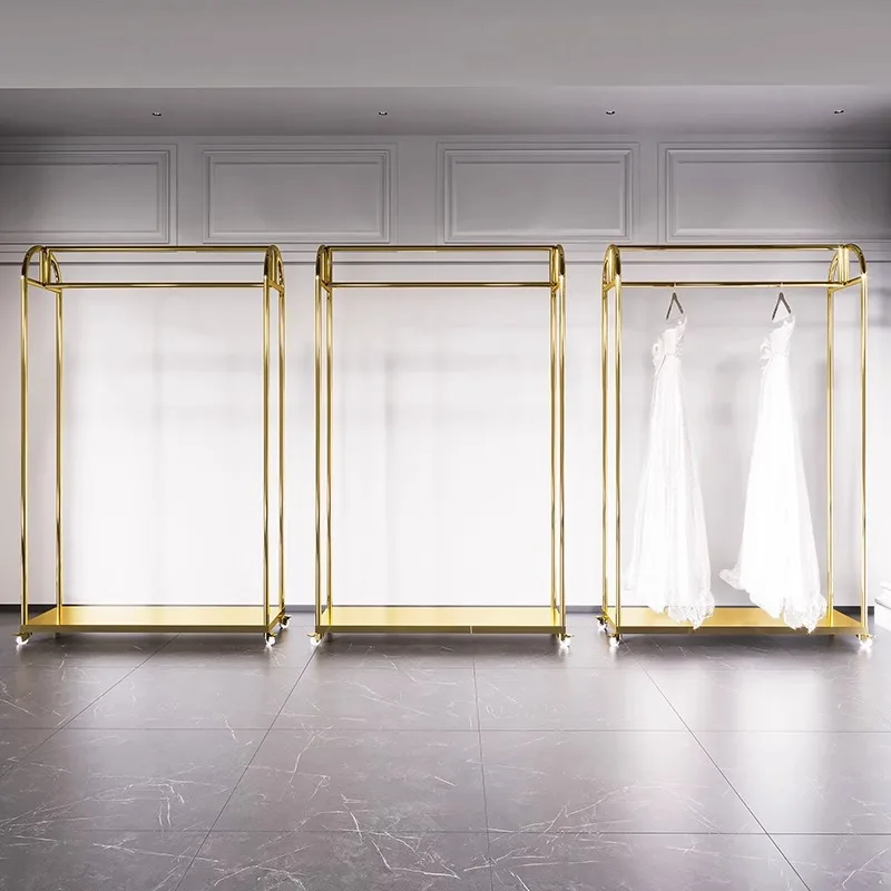 

Stainless steel titanium wedding dress rack floor-to-ceiling high-end studio dress hanger cheongsam display rack Zhongdao shelf