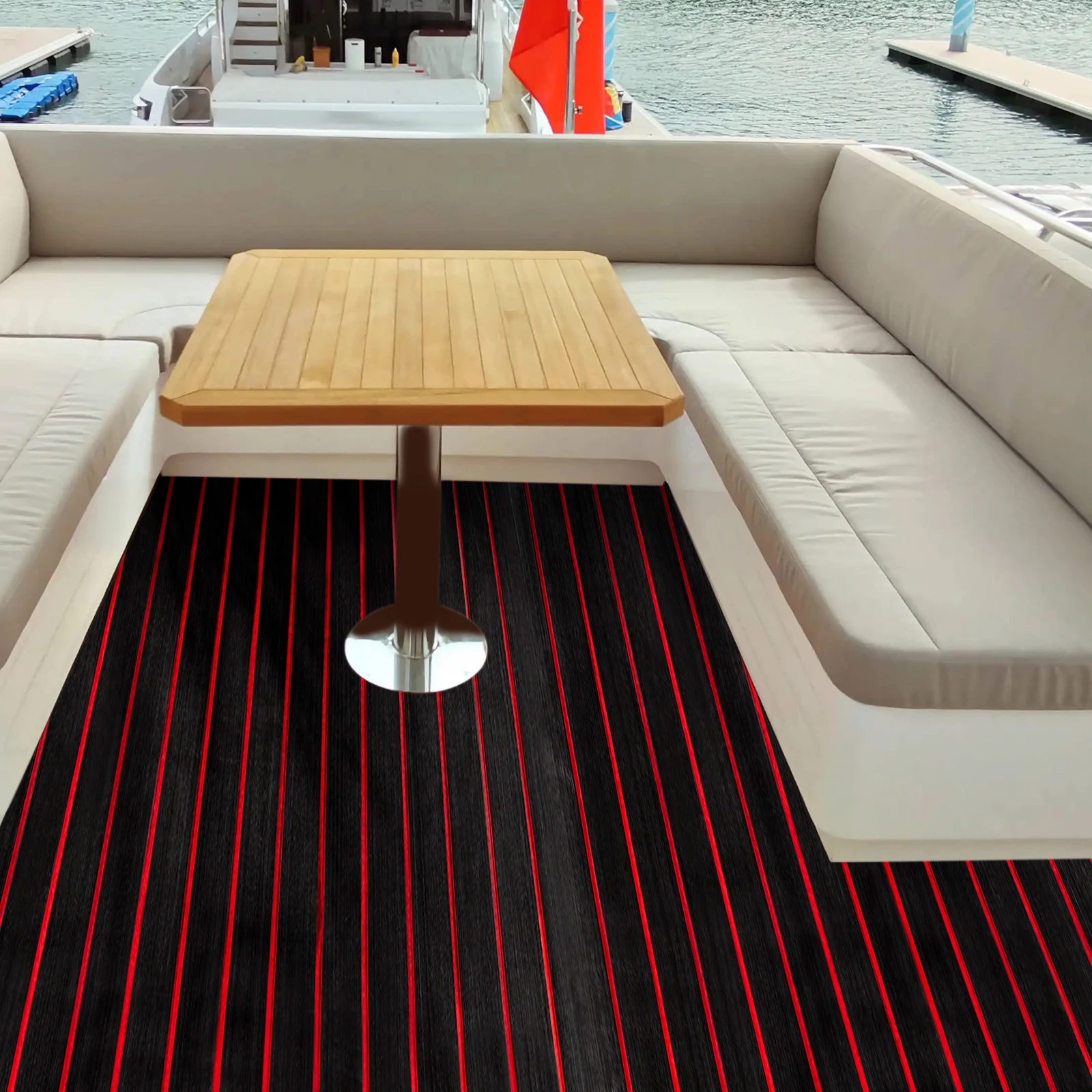 95x35.5in Boat Flooring EVA Foam Decking Sheet Faux Teak Marine Mat Non-Slip Self-Adhesive Flooring Material for Motorboat RV