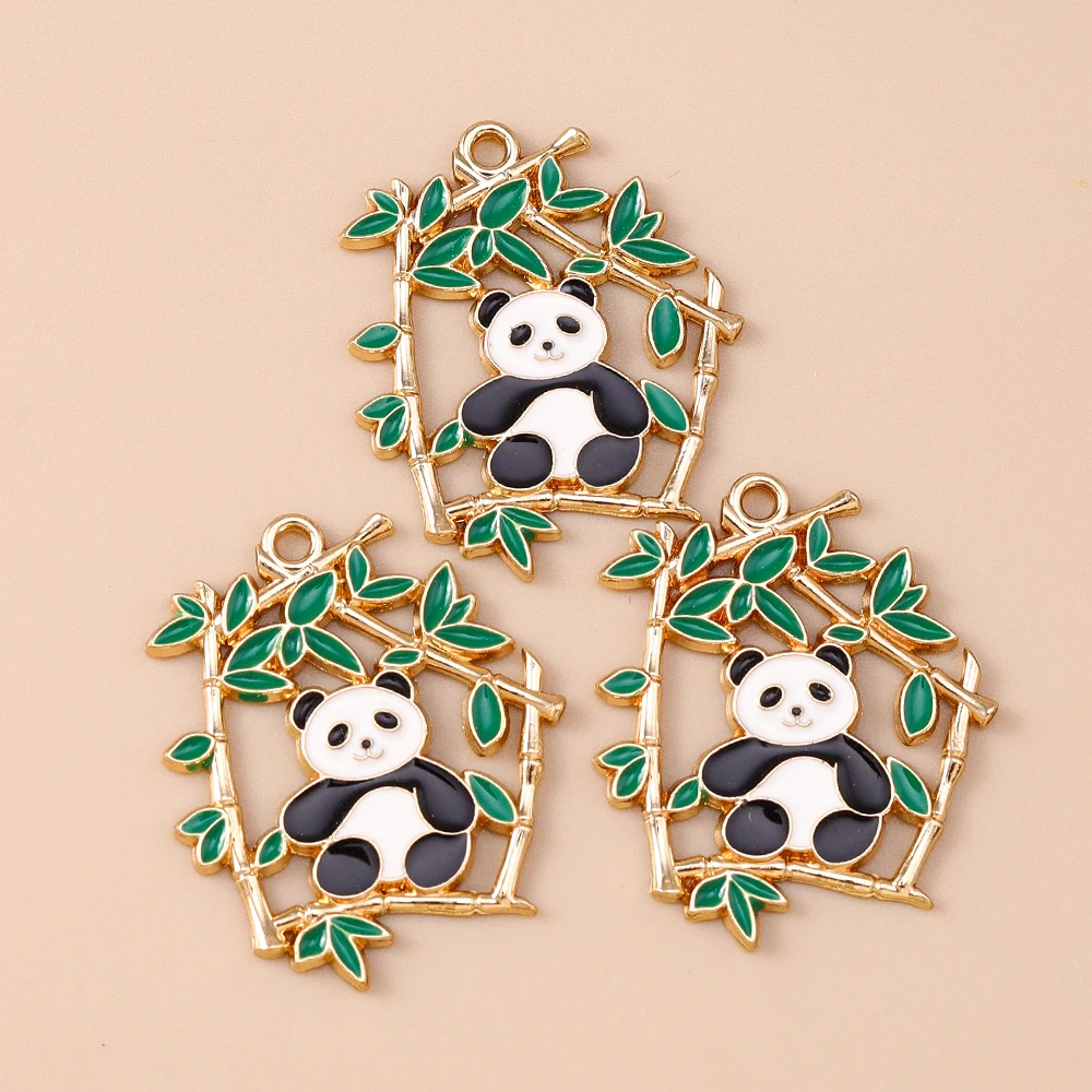 Leslie 10 Stück goldfarbene niedliche Panda-Anhänger, Emaille-Bambus-Panda-Anhänger für DIY-Ohrringe, Halsketten, handgefertigten Schmuck – Detail 7