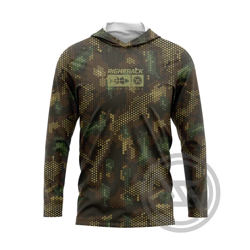 

New RIGHTTRACK Men's Hoodies Fishing Clothing UPF50 UV Camouflage Hunting Climbing Camping Hiking Mesh Outdoor Apparel