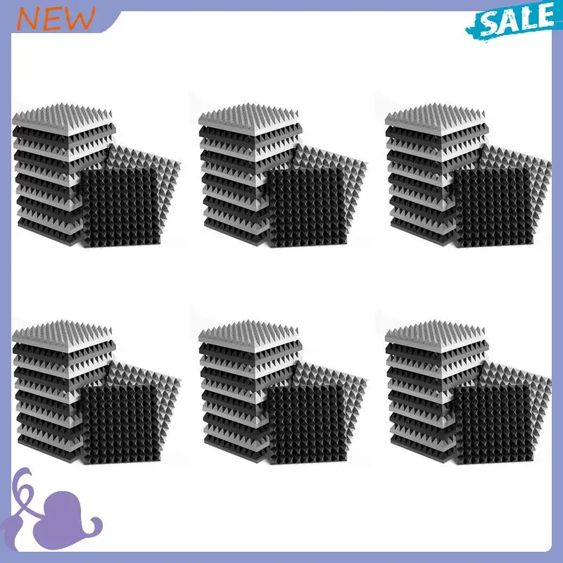 

ABVB-72 Pack Self-Adhesive Sound Proof Foam Panels 2X12x12 Inch Pyramid Design Acoustic Foam,For Home Studio,Black + Gray