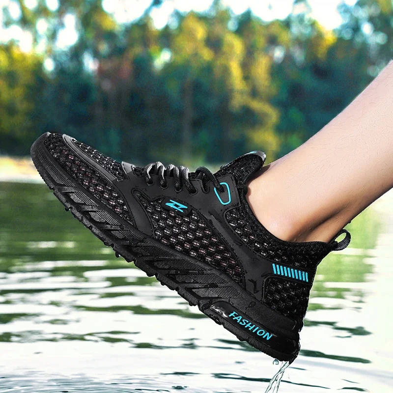 Zapatos de malla de verano para hombre, zapatillas informales impermeables con plataforma para senderismo al aire libre, deporte de diseñador de lujo, tenis de playa de pescador