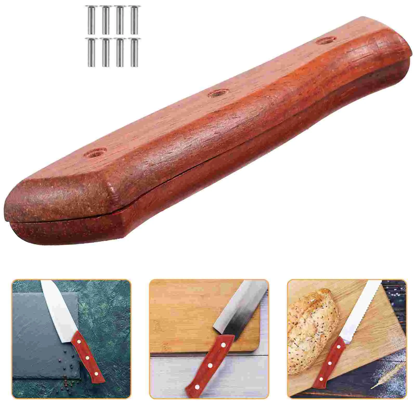 Kitchen Knife Handle Accessories (Type 1 Holed Red Pear Wood) Comfortable Grip Chef Wooden