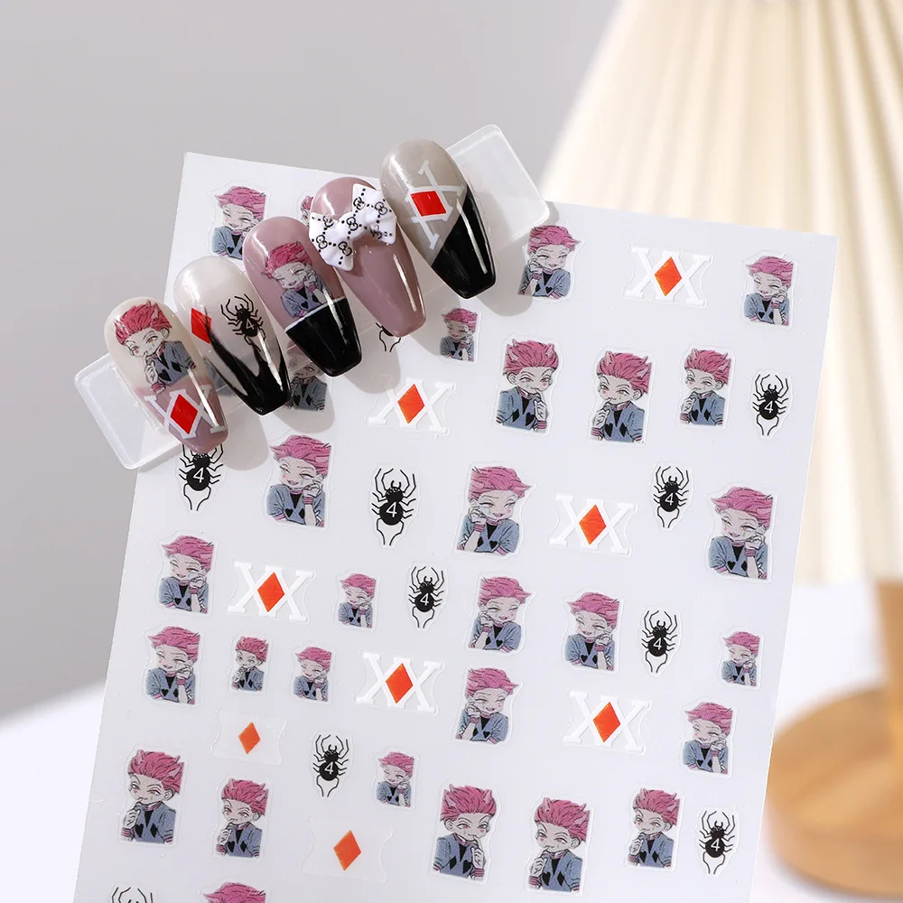 3D HUNTER×HUNTER Hisoka Cute Chibi Half Body Nail Stickers Otaku Weeb Nail Art Self Adhesive Nail Accessories Nail Decals