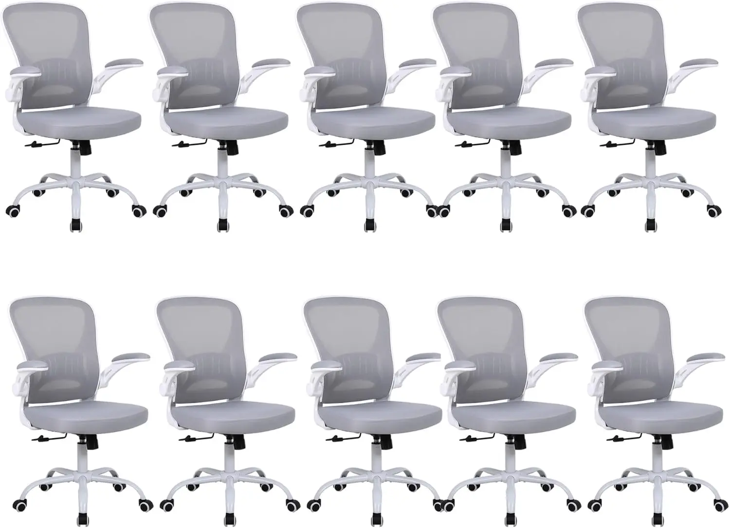 Mesh Office Chair Set of 10, Ergonomic Computer Chair with Flip-up Arms and Lumbar Support, Height Adjustable Home Office Desk C