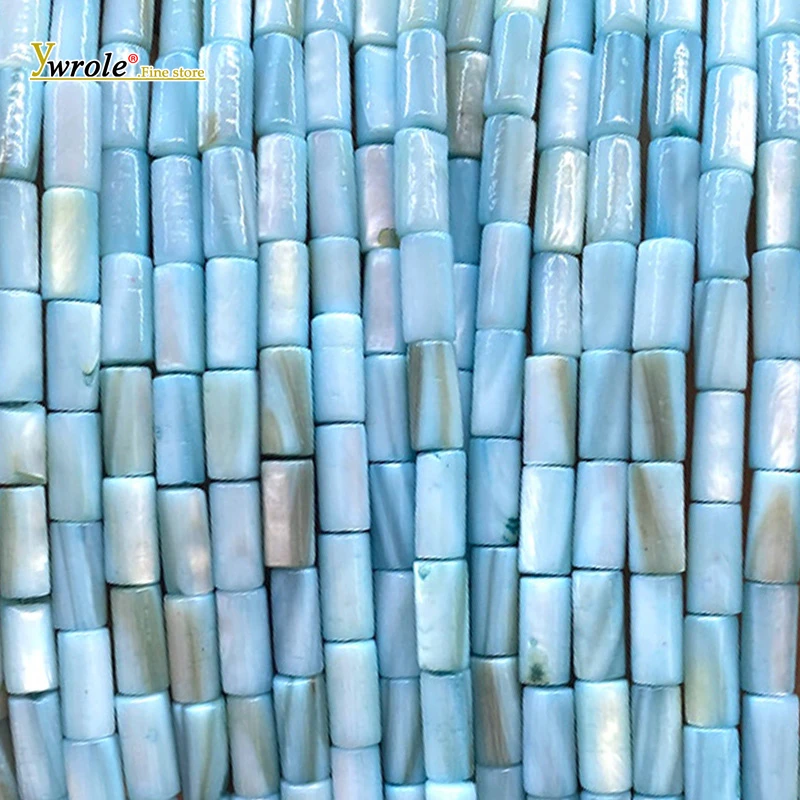 4x8mm Cylinder Natural Freshwater Shell Lake Blue Color Loose Spacer Beads for Jewelry Making Diy Bracelets Charms Accessories