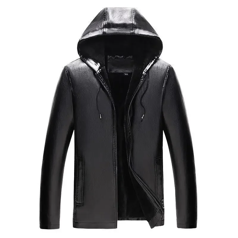 

2024 New Autumn Winter Mens Leather Jacket Hooded Plus Velvet Thick Warm Leather Jacket Men Social Mens Motorcycle Biker Jackets